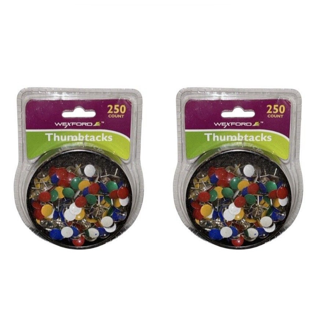 2x Wexford Thumbtacks With Mesh Holder Dish Assorted Colors 250 Ct Each